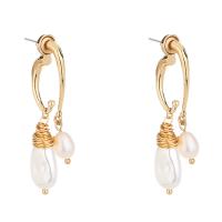 Zinc Alloy Øreringe, med Glass Pearl, guldfarve belagt, mode smykker & for kvinde, 17x44mm, Solgt af par