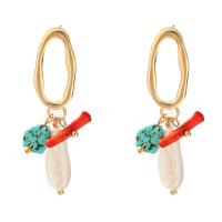 Pendientes de Aleación de Zinc, con turquesa, chapado en color dorado, Joyería & para mujer, multicolor, 12x46mm, Vendido por Par