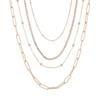 Mode Multi laag ketting, Zinc Alloy, gold plated, multilayer & voor vrouw & met strass, 480mm, Verkocht door PC