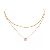 Collier de mode Multi couche, alliage de zinc, Placage de couleur d'or, Double couche & pavé de micro zircon & pour femme, 430mm, Vendu par PC