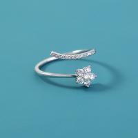 Messing Manchet Finger Ring, Bloem, platinum plated, Verstelbare & micro pave zirconia & voor vrouw, Verkocht door PC