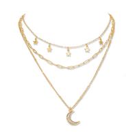 Collier de mode Multi couche, alliage de zinc, avec laiton, Lune et Etoile, Placage de couleur d'or, multicouche & pour femme & avec strass, 500mm, Vendu par PC