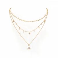 Collana Multi strato, lega in zinco, placcato color oro, multistrato & Micro spianare cubic zirconia & per la donna, 500mm, Venduto da PC