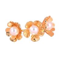 Zinc Alloy Stud Earring Flower gold color plated for woman & with plastic pearl Sold By Pair