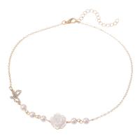 Kunststof parel ketting, Zinc Alloy, met Plastic Pearl, Rose, gold plated, voor vrouw & met strass, meer kleuren voor de keuze, Lengte Ca 14 inch, Verkocht door PC