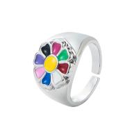 Bague en laiton, fleur, Placage de couleur platine, Réglable & pour femme & émail, plus de couleurs à choisir, 20mm, Vendu par PC