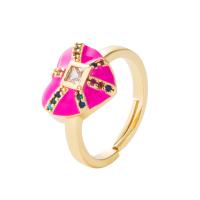 Cubic Zirconia Micro Pave Brass Ring Heart gold color plated Adjustable & micro pave cubic zirconia & for woman & enamel 20mm Sold By PC