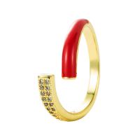 Cubic Zirconia Micro Pave Brass Ring Heart gold color plated Adjustable & micro pave cubic zirconia & for woman & enamel Sold By PC