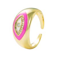 Cubic Zirconia Micro Pave Brass Ring gold color plated Adjustable & micro pave cubic zirconia & for woman & enamel 20mm Sold By PC