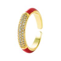 Cubic Zirconia Micro Pave Brass Ring gold color plated Adjustable & micro pave cubic zirconia & for woman & enamel 20mm Sold By PC