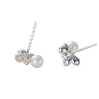 Pendientes de Perno de Aleación de Zinc, con Shell Pearl, chapado en color de plata, Joyería & para mujer, libre de níquel, plomo & cadmio, 10x9mm, Vendido por Par