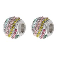 Lo zinco in lega European Beads, lega in zinco, Cerchio, placcato color argento, DIY & con strass, colori misti, assenza di nichel,piombo&cadmio, 9.50x11x11mm, Foro:Appross. 4mm, Venduto da PC