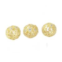 Perle creuse en laiton, Rond, Placage de couleur d'or, DIY & normes différentes pour le choix & pavé de micro zircon & creux, doré, protéger l'environnement, sans nickel, plomb et cadmium, Vendu par PC