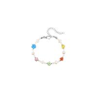 Pulseras de Cristal, con Sedal & Cristal de murano & Perlas plásticas & metal, con 5cm extender cadena, Flor, chapado en color de plata, Ajustable & Joyería & para mujer, multicolor, longitud 13 cm, Vendido por UD