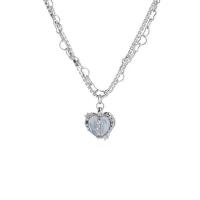 Collana di titanio acciaio, Titantium acciaio, with 5cm extender chain, Cuore, placcato color argento, gioielli di moda & Micro spianare cubic zirconia & per la donna, argento, Lunghezza 42 cm, Venduto da PC