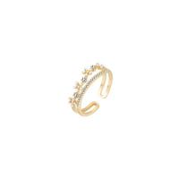 metal Anillo de dedo Cuff, Flor, chapado en color dorado, Doble capa & Ajustable & Joyería & micro arcilla de zirconia cúbica & para mujer, dorado, libre de níquel, plomo & cadmio, 16.50mm, Vendido por UD