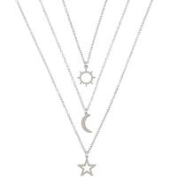 Collier de mode Multi couche, Acier inoxydable 304, avec 5cm chaînes de rallonge, poli, Réglable & trois pièces & bijoux de mode & style différent d'emballage pour le choix, argent, Longueur 45 cm, Vendu par fixé