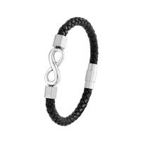 Leer Armband, met 316L roestvrij staal, plated, gevlochten armband & voor de mens, 215mm, Verkocht door PC