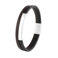 Cuir bracelet, avec acier inoxydable 316L, Placage, Double couche & pour homme, plus de couleurs à choisir, 208mm, Vendu par PC