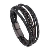 Microfibre PU bracelet, avec Pierre naturelle & acier inoxydable 316L, Placage sous vide noir, multicouche & bracelet tressé & normes différentes pour le choix & pour homme, noire, Vendu par PC