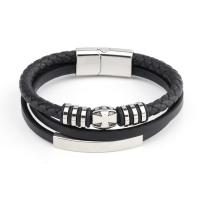 Microfiber PU Bracelet with 316L Stainless Steel Vacuum Plating multilayer & braided bracelet & for man Sold By PC