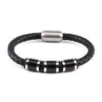 Bracelet de cuir de vachette, cuir de peau de vache, avec acier inoxydable 316L, Placage, bracelet tressé & normes différentes pour le choix & pour homme, plus de couleurs à choisir, Vendu par PC