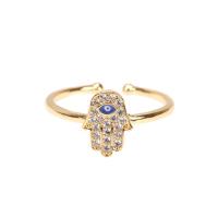 Cúbicos Circonia Micro Pave anillo de latón, metal, El mal de ojo de Hamsa, chapado en color dorado, Ajustable & micro arcilla de zirconia cúbica & para mujer & esmalte, más colores para la opción, Vendido por UD