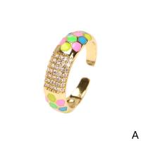 Cubic Zirconia Micro Pave Brass Ring gold color plated Adjustable & micro pave cubic zirconia & for woman & enamel Sold By PC