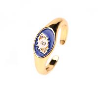 Cubic Zirconia Micro Pave Brass Ring gold color plated Adjustable & micro pave cubic zirconia & for woman & enamel Sold By PC