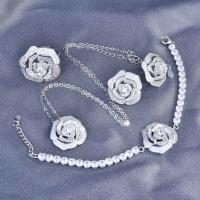 Brass Jewelry Set Flower platinum plated & for woman & with rhinestone nickel lead & cadmium free Sold By PC