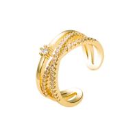 Brass Cuff Finger Ring gold color plated Adjustable & micro pave cubic zirconia & for woman 20mm Sold By PC