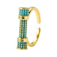 Brass Cuff Finger Ring gold color plated Adjustable & micro pave cubic zirconia & for woman 20mm Sold By PC