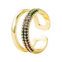 Brass Cuff Finger Ring gold color plated Adjustable & micro pave cubic zirconia & for woman 20mm Sold By PC