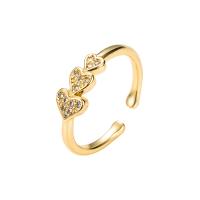 Brass Cuff Finger Ring gold color plated Adjustable & micro pave cubic zirconia & for woman 20mm Sold By PC