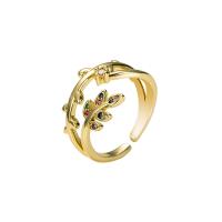 Brass Cuff Finger Ring gold color plated Adjustable & Unisex & micro pave cubic zirconia 20mm Sold By PC