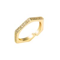 Brass Cuff Finger Ring gold color plated Adjustable & micro pave cubic zirconia & for woman 4mm Sold By PC