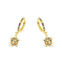 laiton Boucles d'oreilles pendantes Hoop Huggie, tortue, Placage de couleur d'or, pavé de micro zircon & pour femme, 15x28mm, Vendu par paire