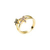 Brass Cuff Finger Ring gold color plated Adjustable & micro pave cubic zirconia & for woman 20mm Sold By PC