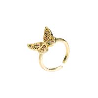 Messing Cuff fingerring, Butterfly, guldfarve belagt, Justerbar & Micro Pave cubic zirconia & for kvinde, flere farver til valg, 20mm, Solgt af PC