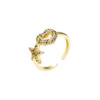 Brass Cuff Finger Ring gold color plated Adjustable & micro pave cubic zirconia & for woman multi-colored 20mm Sold By PC