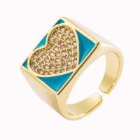 Brass Cuff Finger Ring gold color plated Adjustable & micro pave cubic zirconia & for woman 20mm Sold By PC