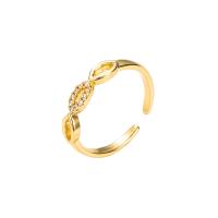 Brass Cuff Finger Ring gold color plated Adjustable & micro pave cubic zirconia & for woman 20mm Sold By PC