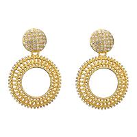 Pendientes de Aleación de Zinc, chapado en color dorado, Joyería & diferentes estilos para la opción & para mujer & con diamantes de imitación, libre de níquel, plomo & cadmio, 34x50mm, Vendido por Par