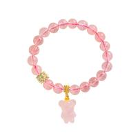 Strawberry Quartz bracelet, avec quartz rose & laiton, ours, Placage de couleur d'or, bijoux de mode & pour femme, rose, 8*8mm,13*18mm,8mm, Longueur Environ 14-17 cm, Vendu par PC