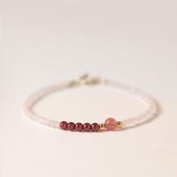 Rosenquarz Armband, mit 201 Edelstahl & Strawberry Quartz & Granat, Modeschmuck & unterschiedliche Länge der Wahl & für Frau, gemischte Farben, 2mm, verkauft von PC