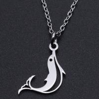 Titanium stål halskæde, Dolphin, Unisex, flere farver til valg, 14x16mm, Længde Ca. 40 cm, 10pc'er/Bag, Solgt af Bag