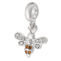 Zinc Alloy Rhinestone Pendler, Bee, sølvfarvet forgyldt, du kan DIY & med rhinestone, sølv, nikkel, bly & cadmium fri, 26x16x3mm, Hole:Ca. 5mm, Solgt af PC