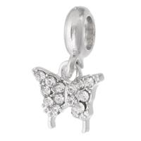 Zinc Alloy Rhinestone Pendler, Butterfly, forgyldt, du kan DIY & med rhinestone, sølv, nikkel, bly & cadmium fri, 21x13x3mm, Hole:Ca. 5mm, Solgt af PC