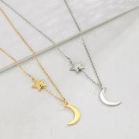 Stainless Steel Jewelry Necklace 316L Stainless Steel with 1.97inch extender chain Moon and Star Vacuum Ion Plating fashion jewelry & for woman 15.8*9.1mm 10.8*9.6mm Length Approx 17.72 Inch Sold By PC