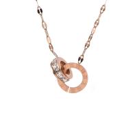 Collier d'acier titane, avec 5cm chaînes de rallonge, Plat rond, bijoux de mode & styles différents pour le choix & pour femme & avec strass, couleur or rose, Longueur 45 cm, Vendu par PC